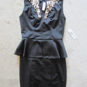 Bisou Bisou Black Mini Dress with Embellished Neckline